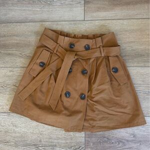 Lush Caramel Brown Paper Bag Style Skirt with Tie, NWOT, Size M